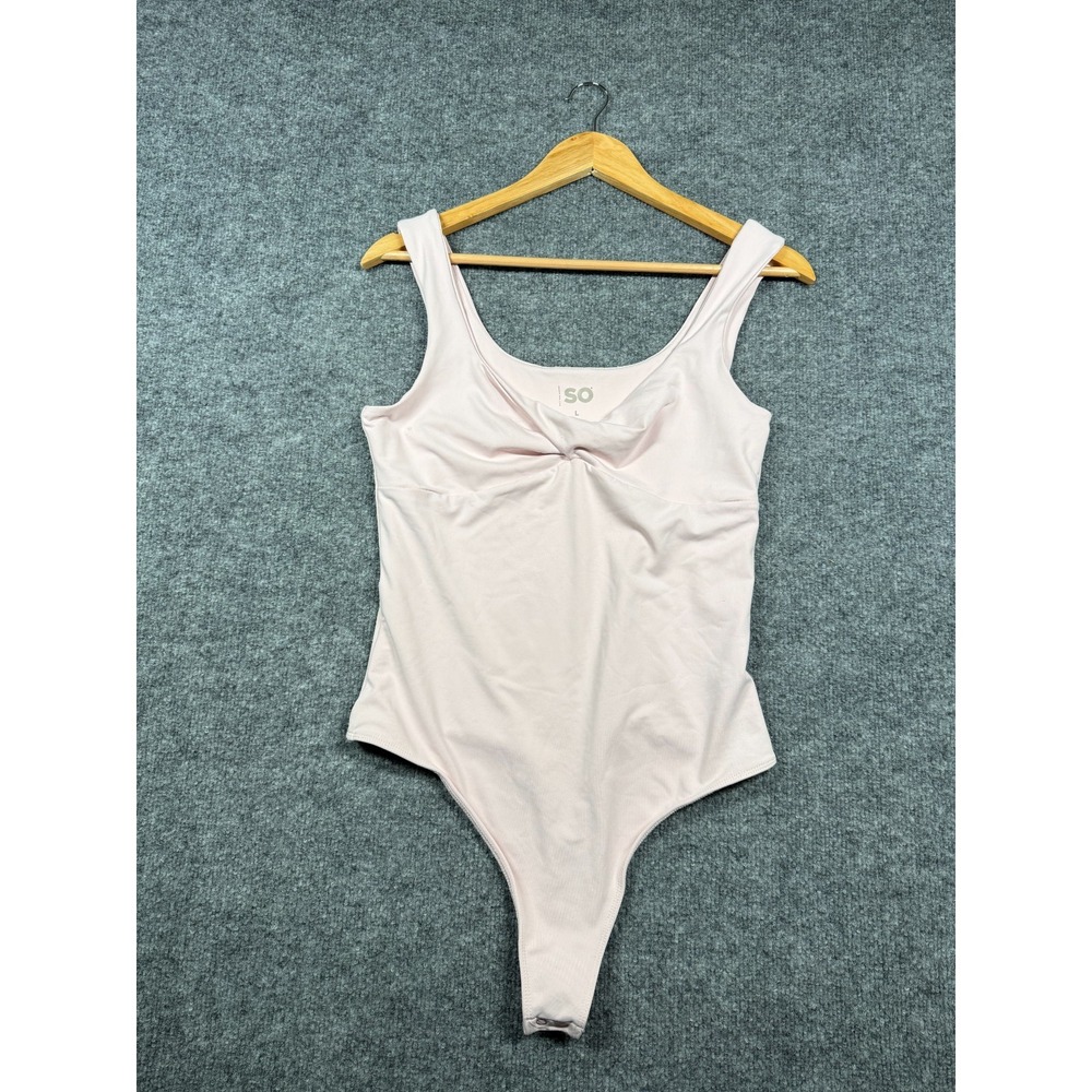 SO Goods For Life Bodysuit Womens Large Light Pink Stretch Knot Front Scoop Neck
